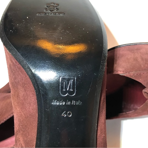 Bruno Magli wine colored suede pumps, heels with bow. - Picture 12 of 14